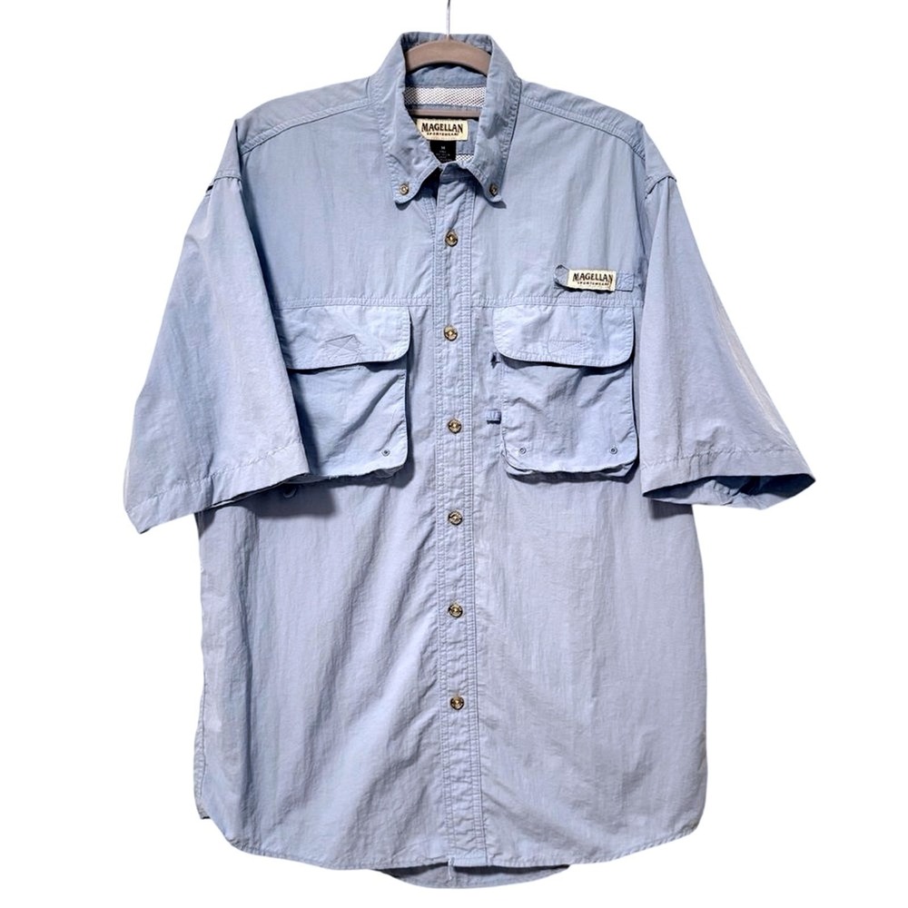 Magellan Fishing Shirt‎ Blue Laguna Madre Vented Utility Outdoor Mens Medium